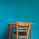 Vintage bistro table with compass legs, formica, beech, 50 x 70.