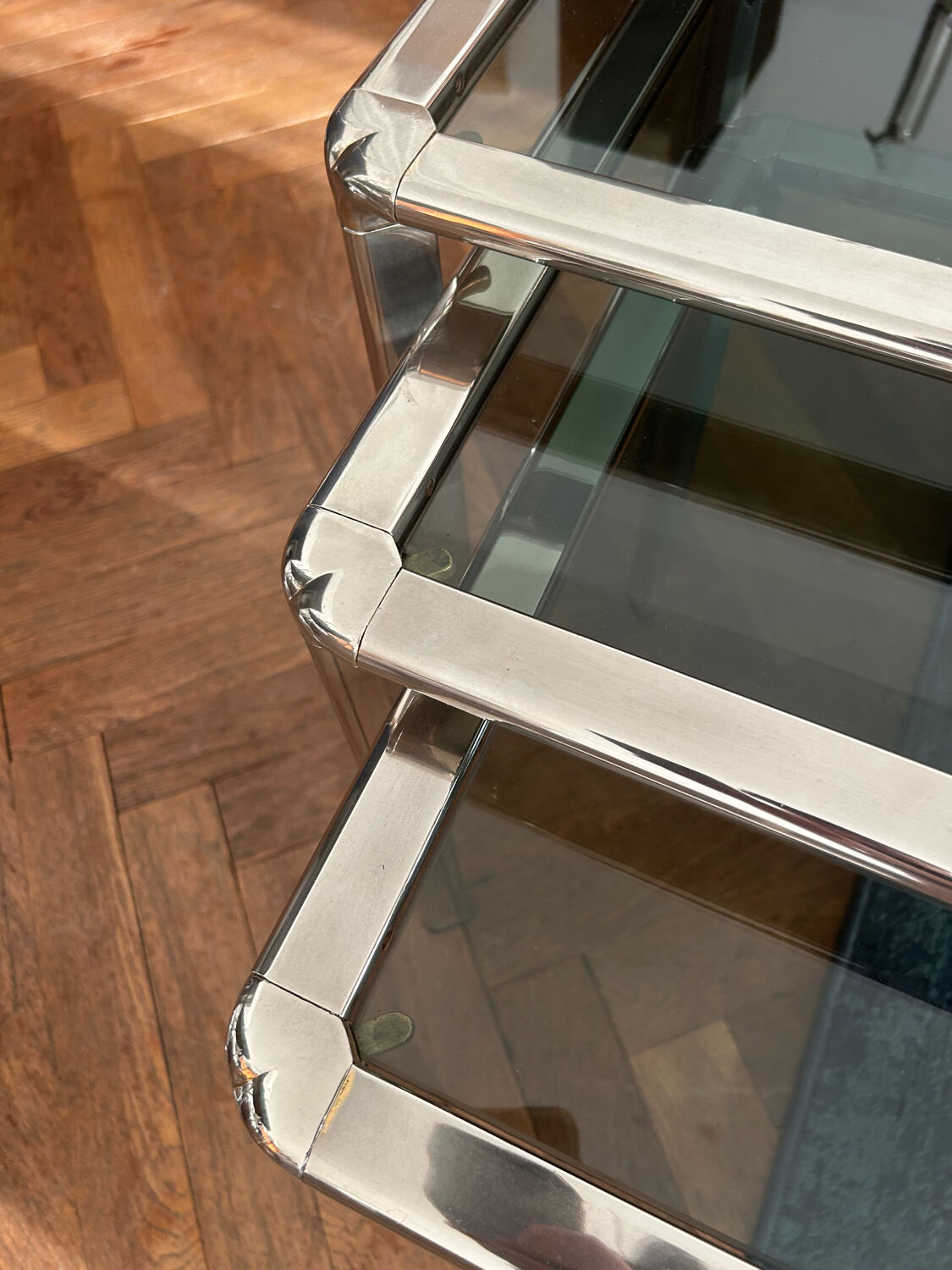 Chrome nesting tables designed and produced by Fratelli Orsenigo.