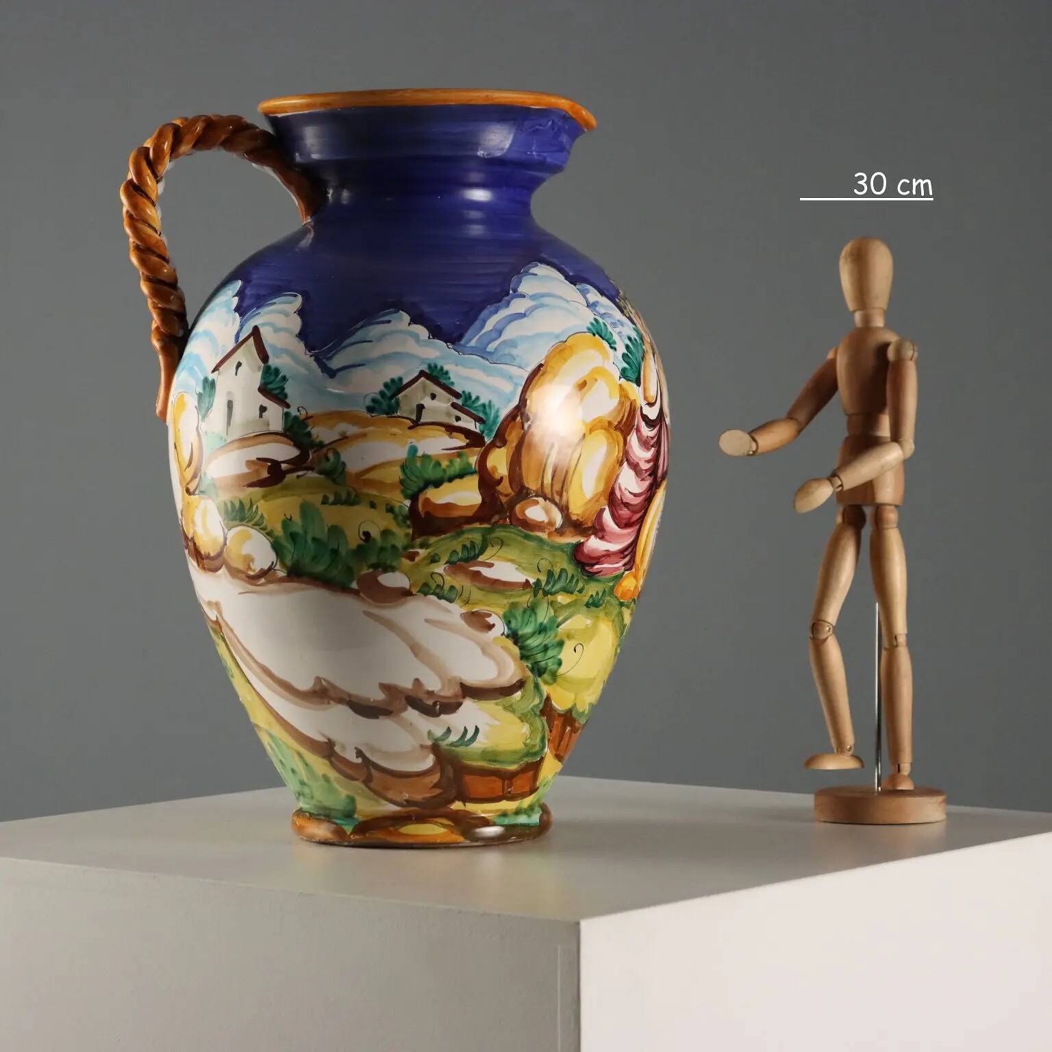 Ancient amphora in majolica, Taccini manufacture, Italy, 20th century.