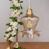 Vintage tulip pendant light in amber glass