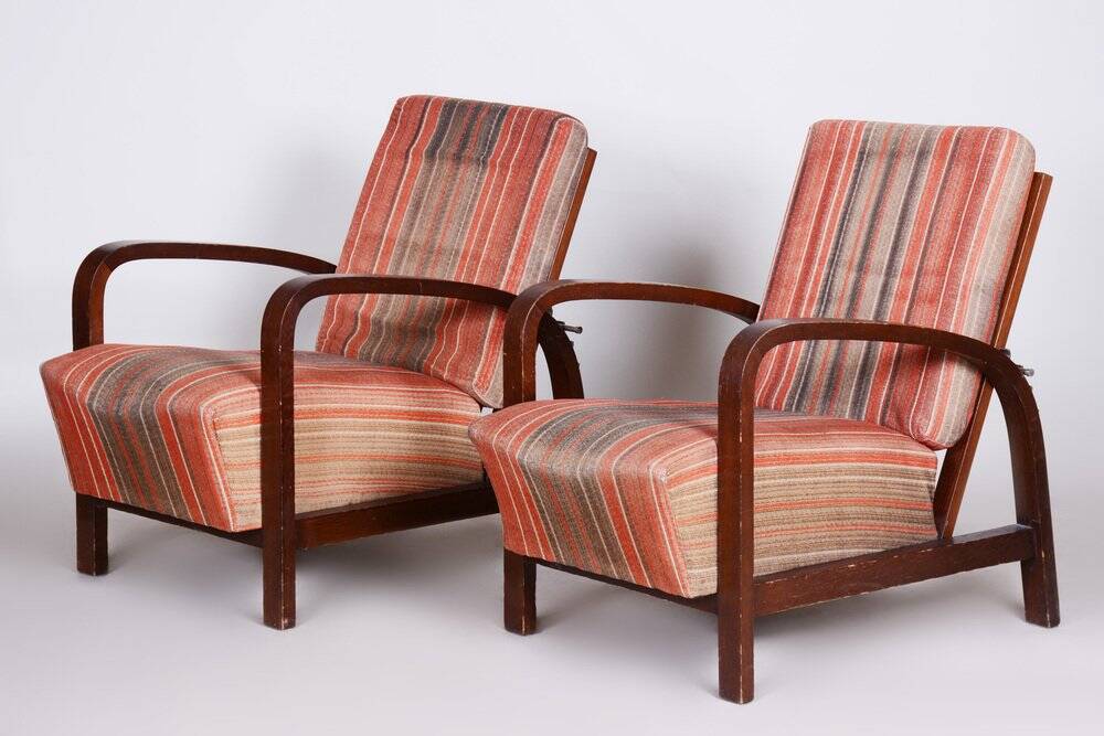 Set of Art Deco Armchairs in Oak, Czech, 1930s