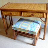 Dressing table and its bamboo and rattan seat Roche Bobois Maugrion vintage 1970-80