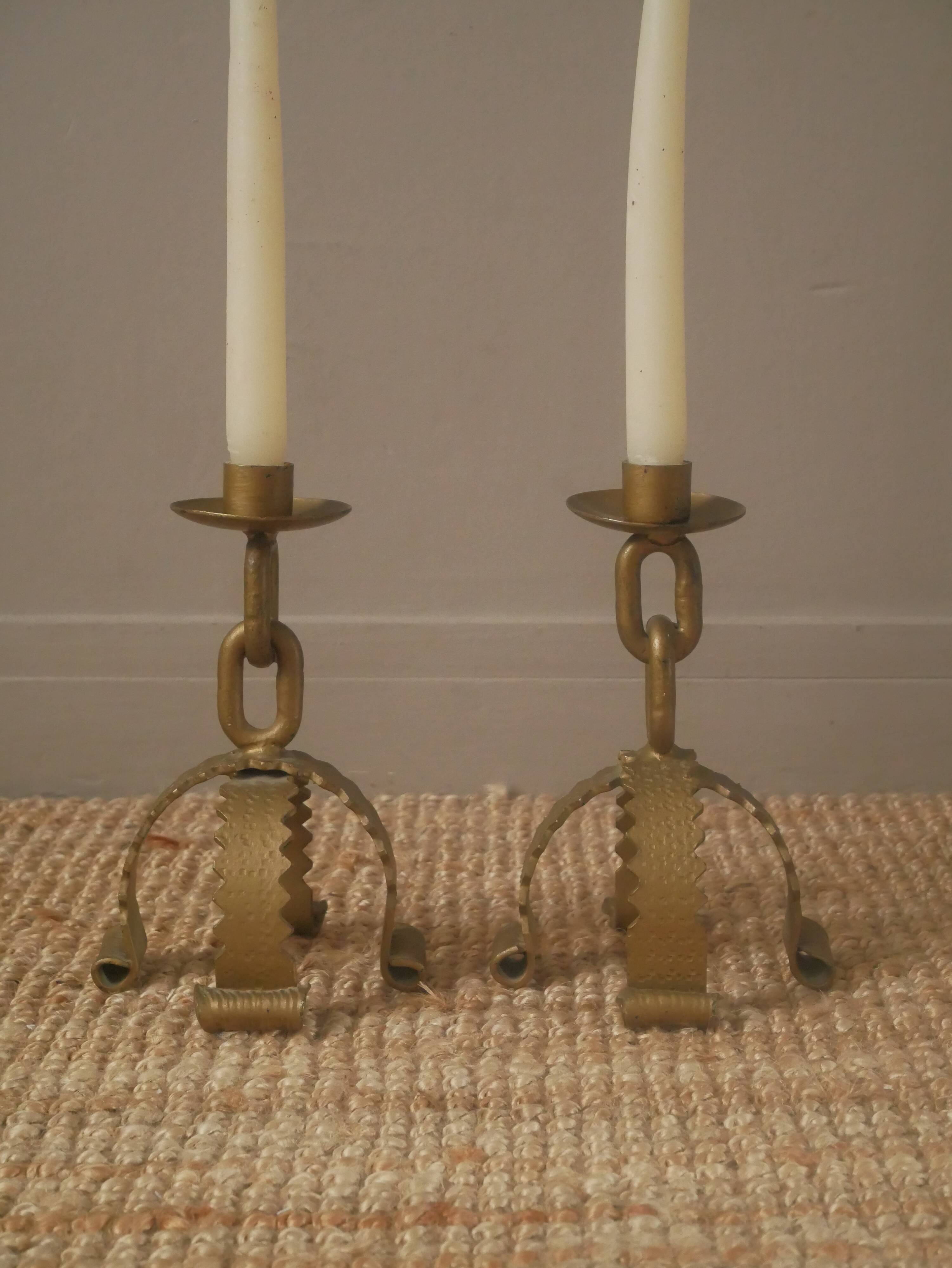 Candelabra candle holders brutalist design handcrafted wrought iron folk art candlesticks