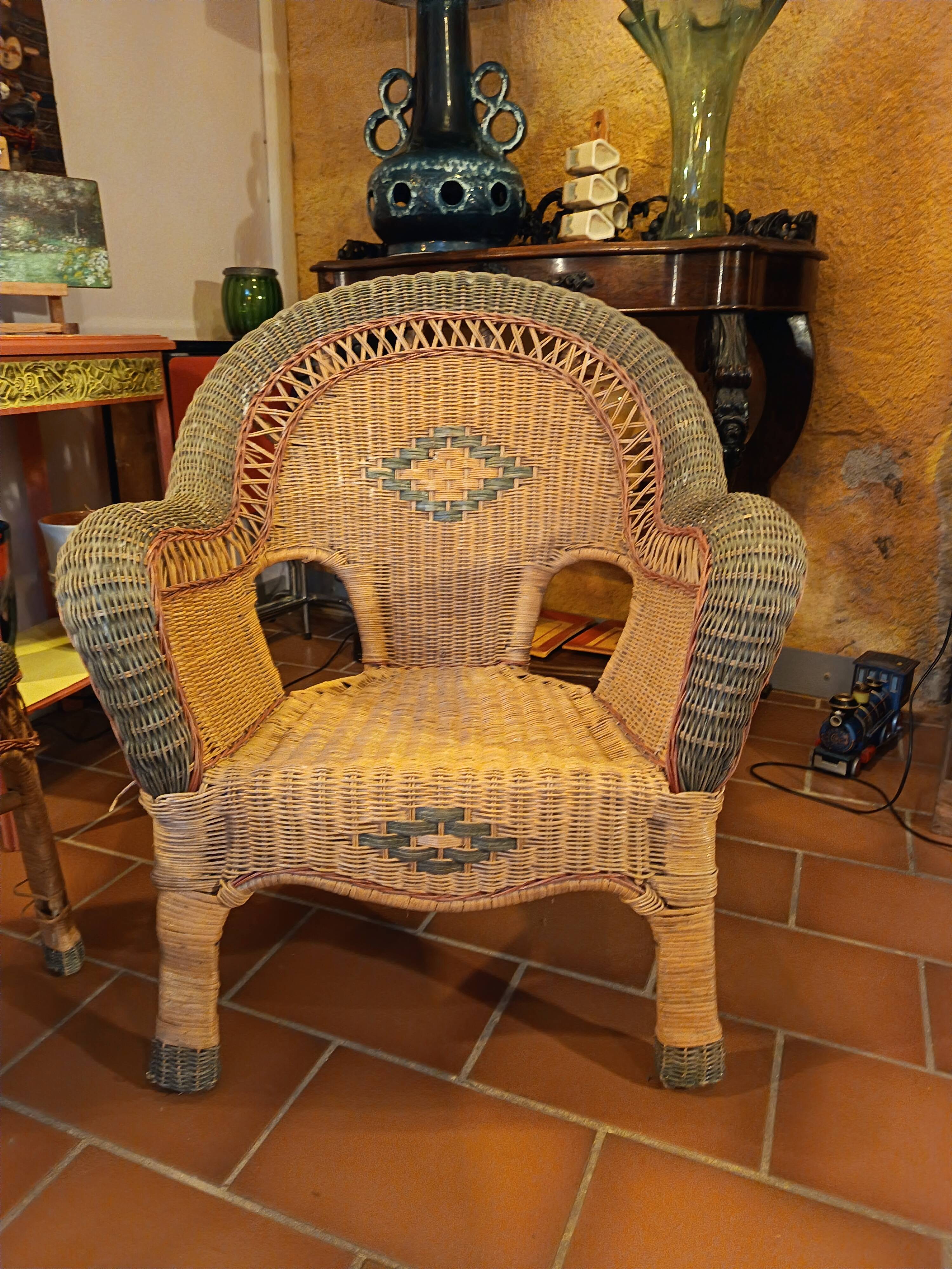 Rattan armchair and coffee table