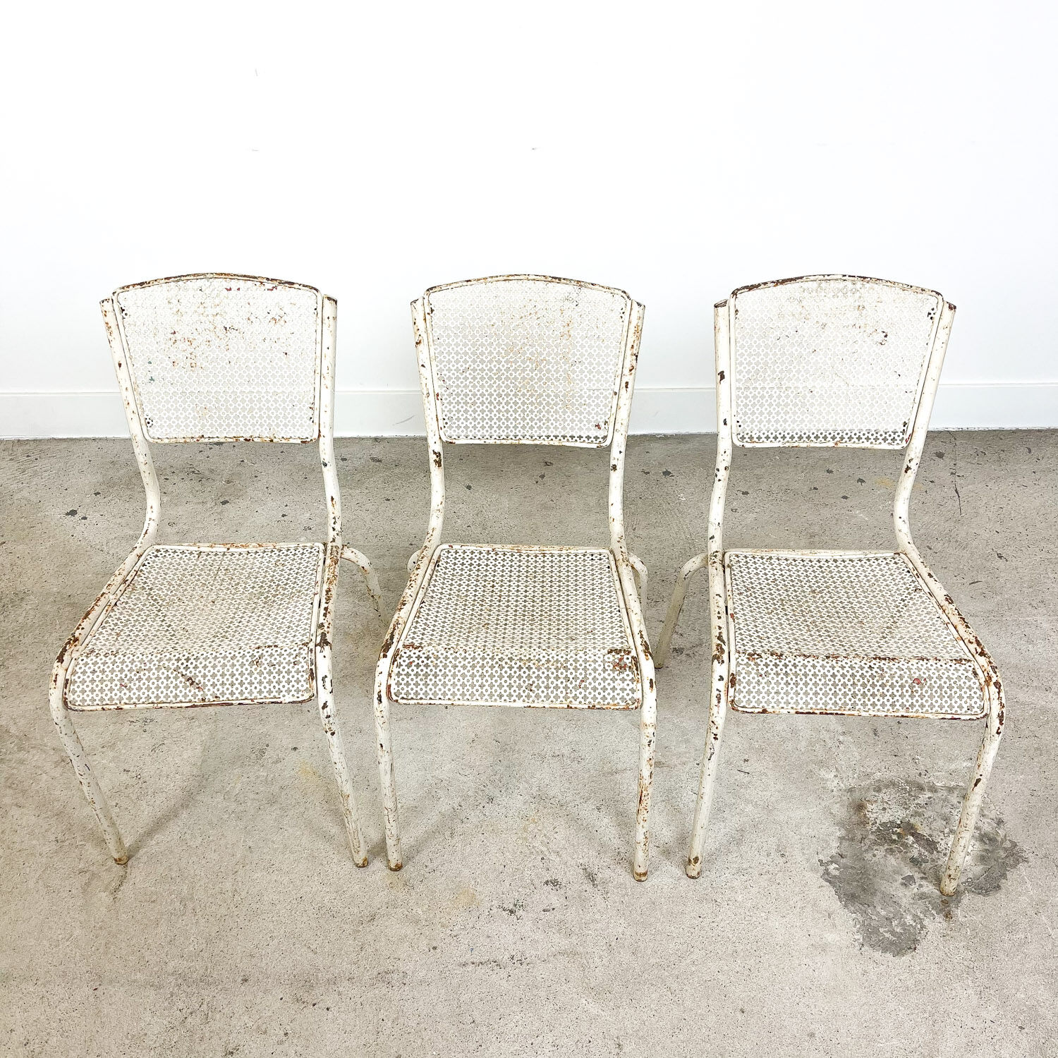 Set of three vintage industrial bistro chairs by Matieu Matego