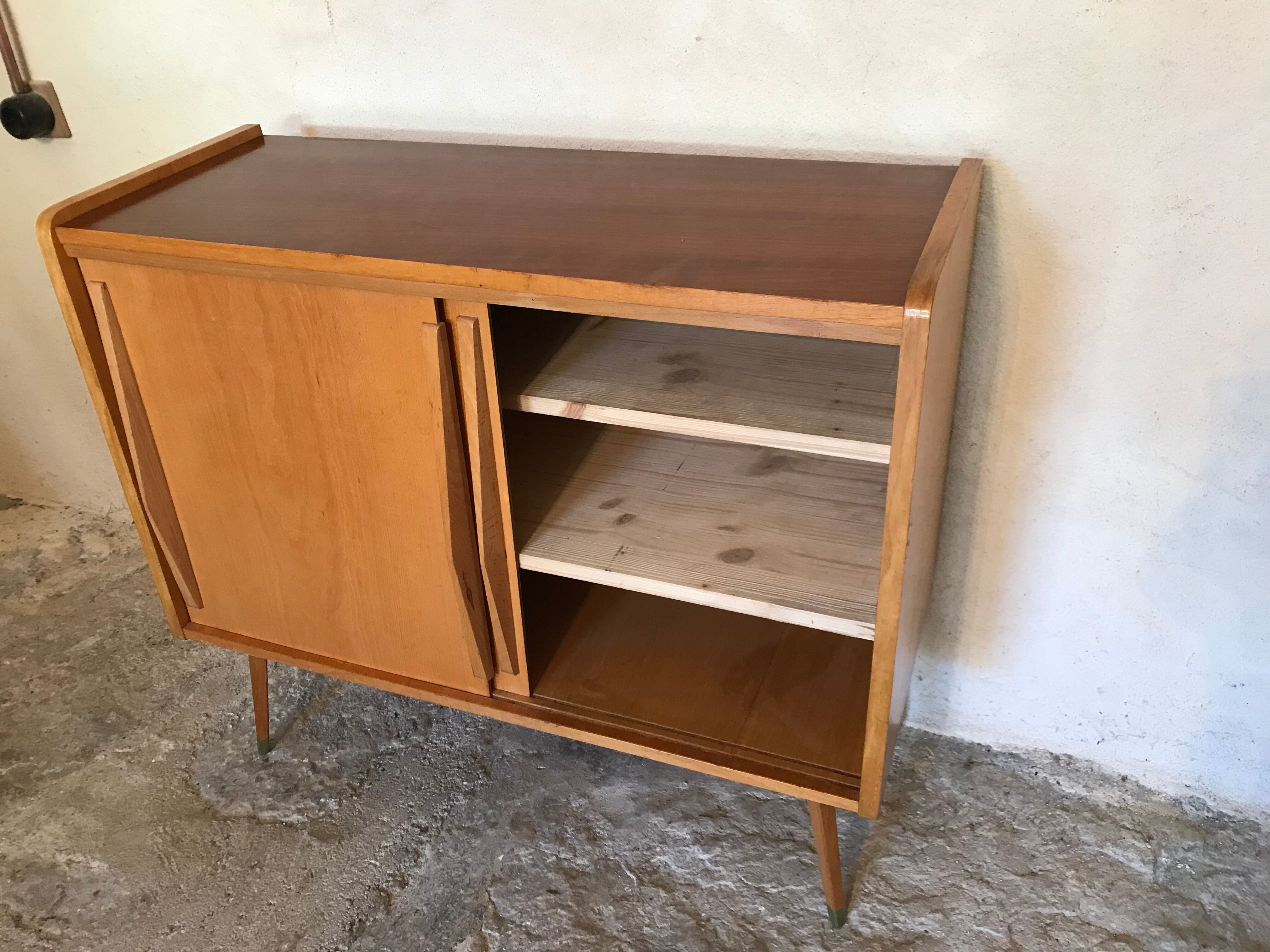 Vintage storage cabinet sliding doors and compass legs