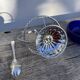 Silver-plated metal and blue glass sugar and salt shaker