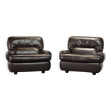 Comfortable Durlet Lounge Chairs in Chocolate Brown Leather, Set of Two 70s