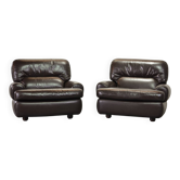 Fauteuils confortables Durlet en cuir marron chocolat, lot de deux, années 70