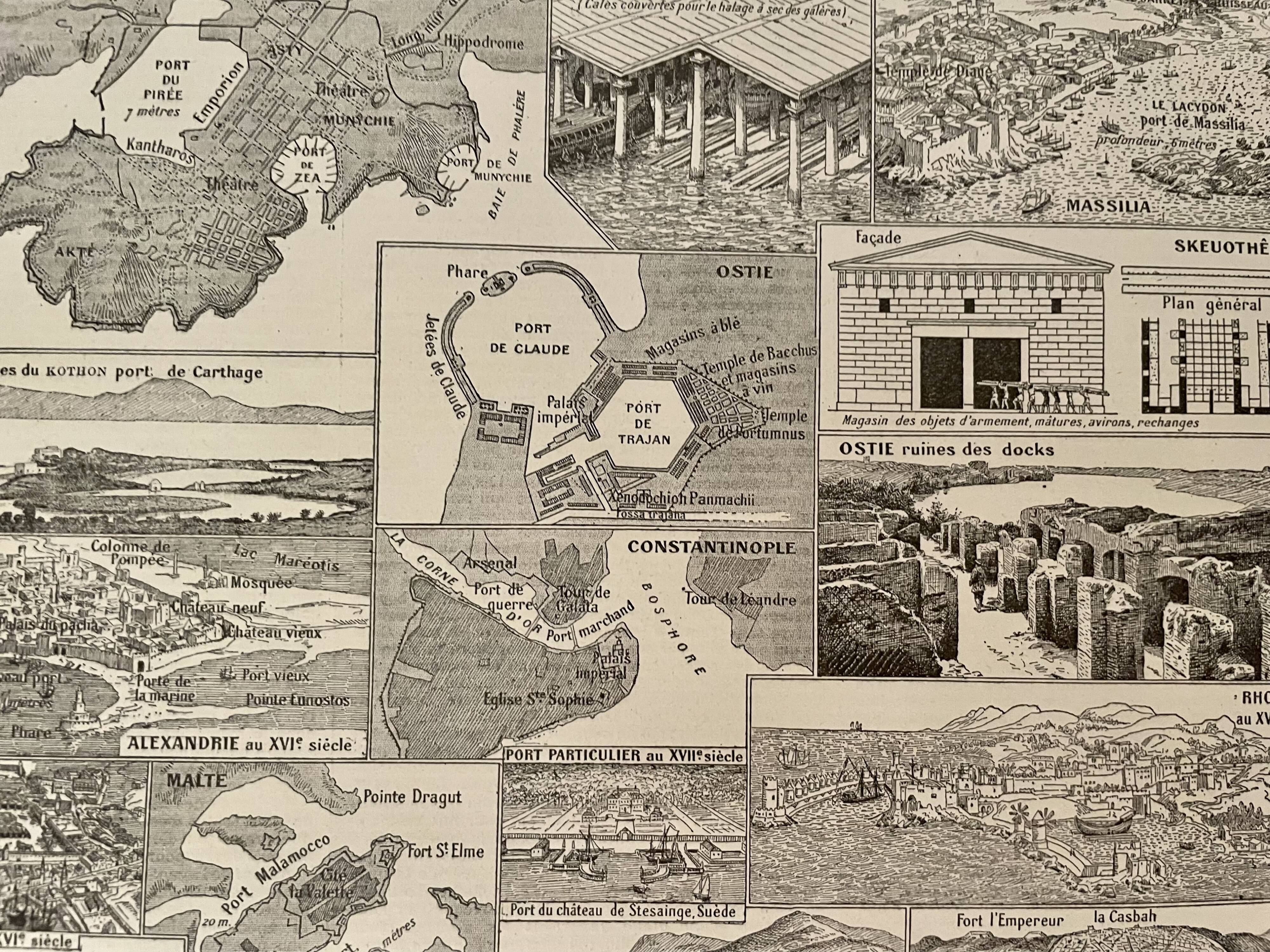 Set of 2 lithographs on the ports of 1897