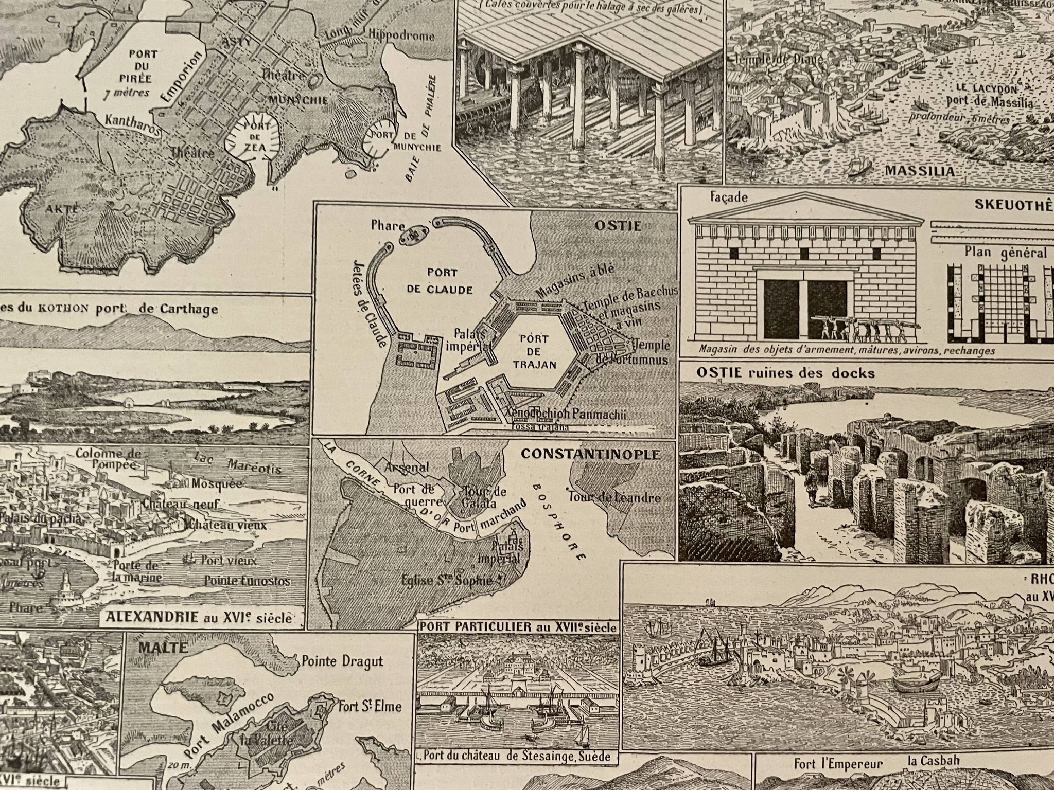 Lot de 2 lithographies sur les ports de 1897