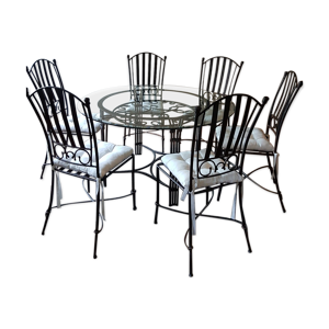 Table ronde et ses 6 chaises bronze