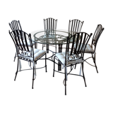 Elegant round table with 6 bronze and wrought iron chairs