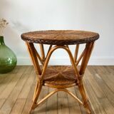 Round rattan coffee table double floor 60s