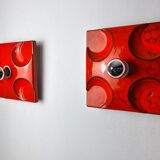 Pair of Fat Lava wall lamps by Hustadt Leuchten, Red ceramic, Germany, 1960