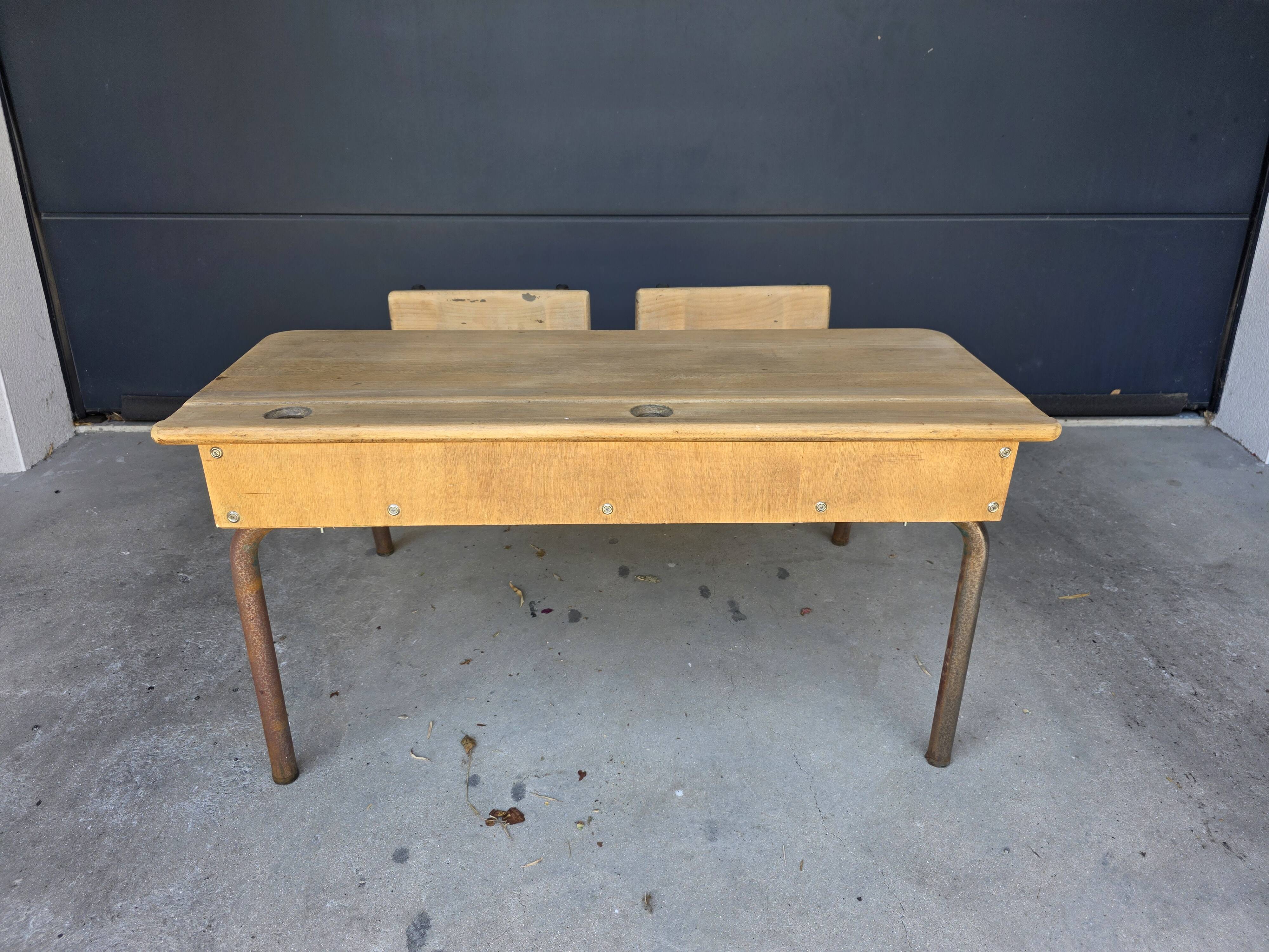 Vintage 2-seater school desk for children