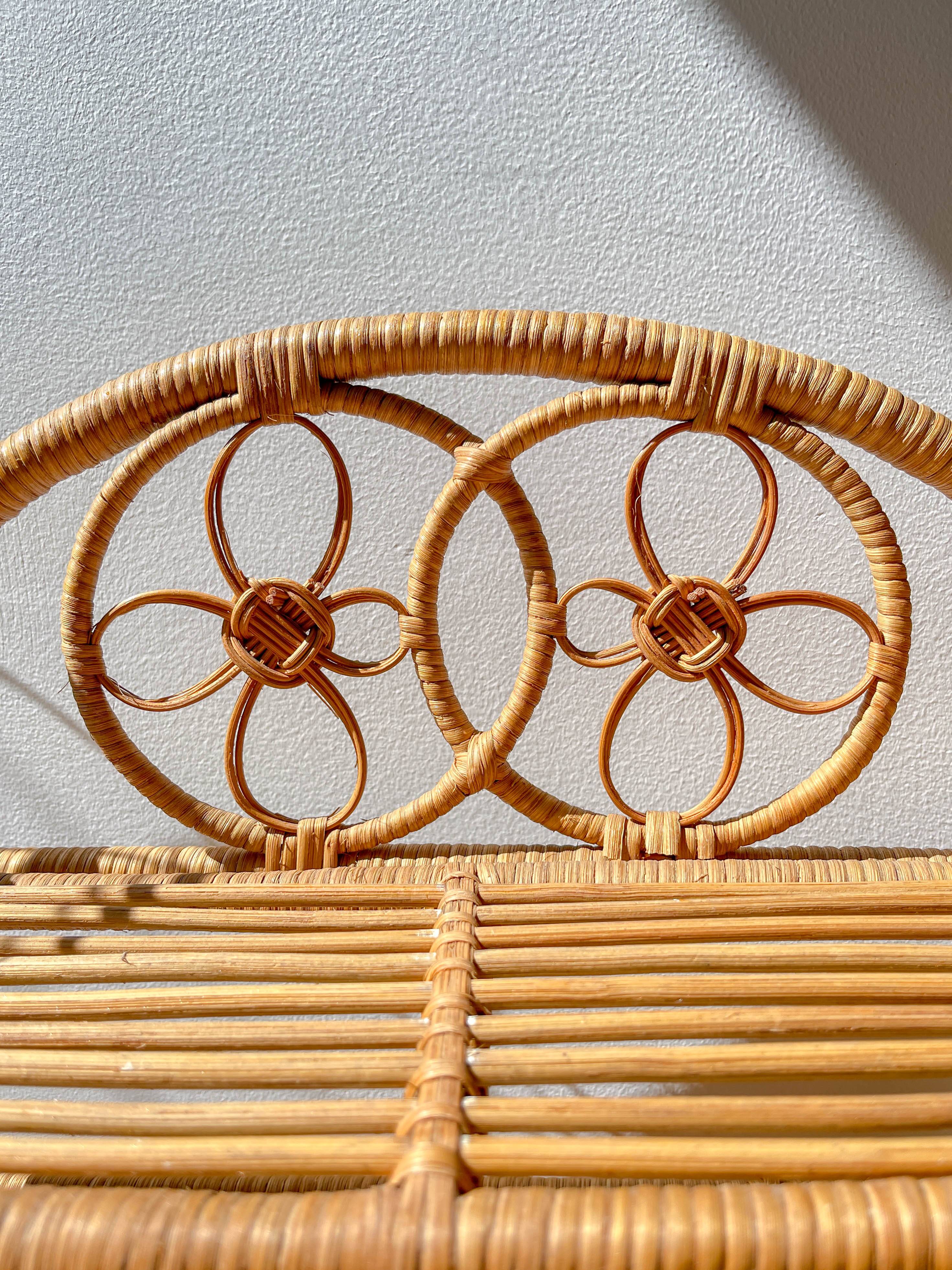 Vintage 1950s rattan folding shelf