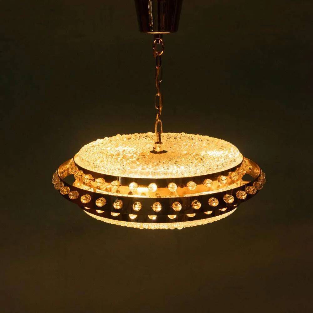 Midmod glass and brass suspension, Orrefors Sweden