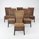 Set of 6 French Rope and Wood Dining Chairs, France, 1970s