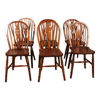Set of 6 19th Century Windsor Wheelback Chairs