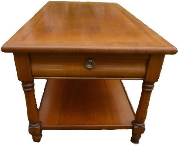 Table basse à 2 plateaux et 2 tiroirs en merisier massif