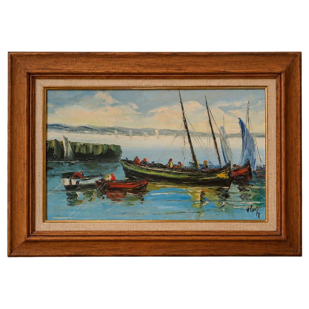 Animated marine scene – Oil on canvas signed V. Le T. (to be identified)