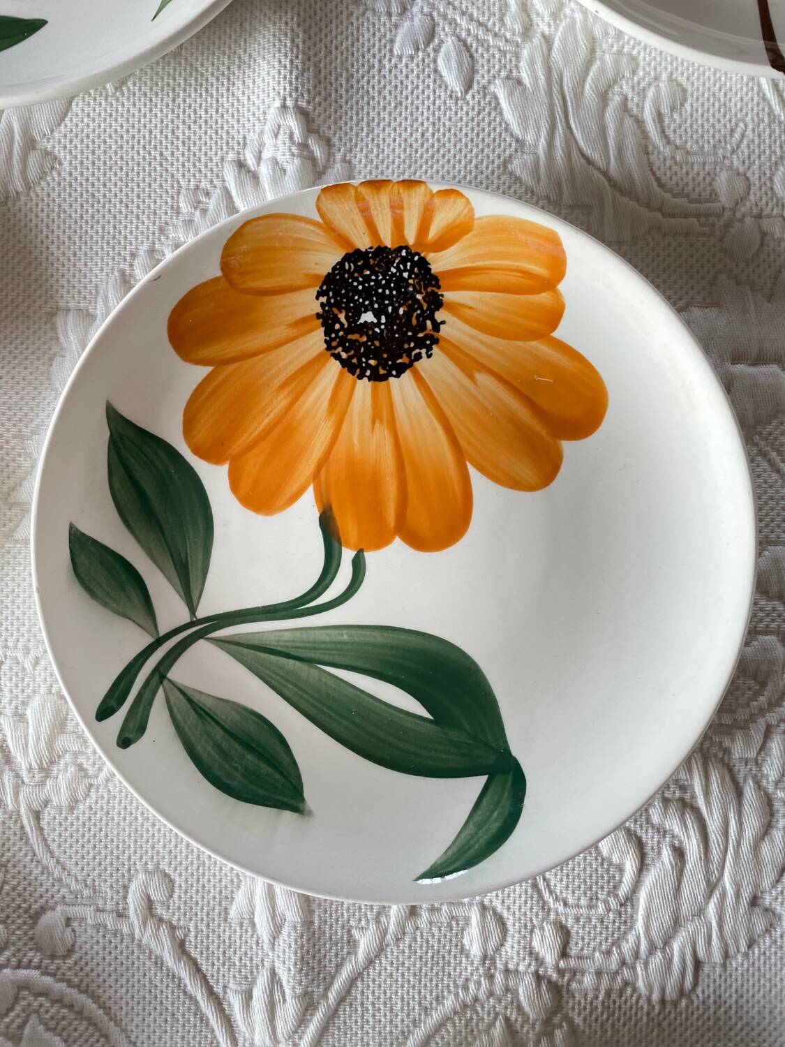 8 Assiettes à dessert Gien Fleurs peintes à la main Orange Vintage Année 70