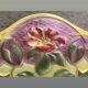 Yellow glazed ceramic slip planter, hawthorn pink flower pattern, art deco