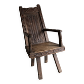 Antique primitive carved oak arm chair, Belgium