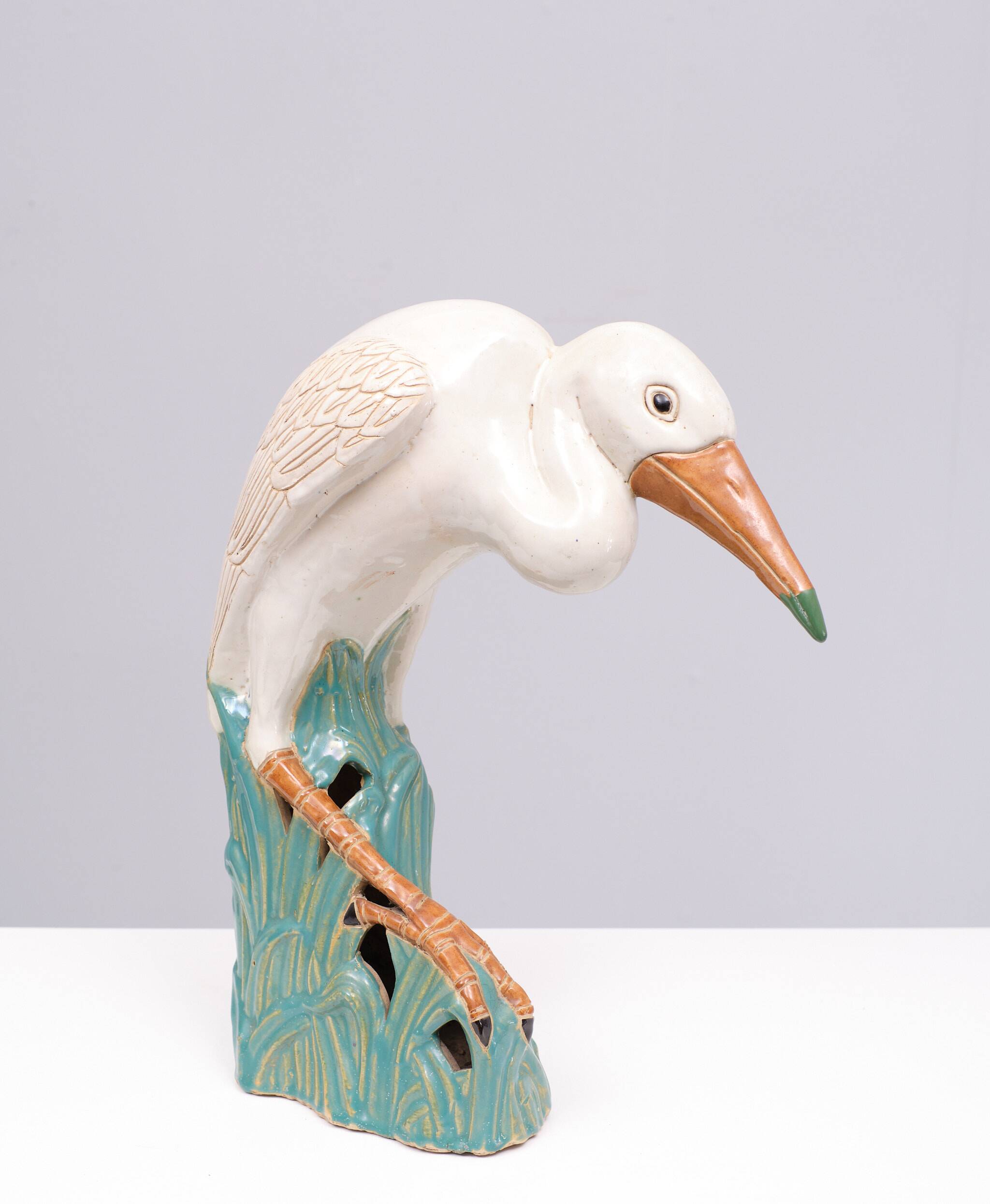 Large Vintage Ceramic Heron Bird Sculpture 1970s
