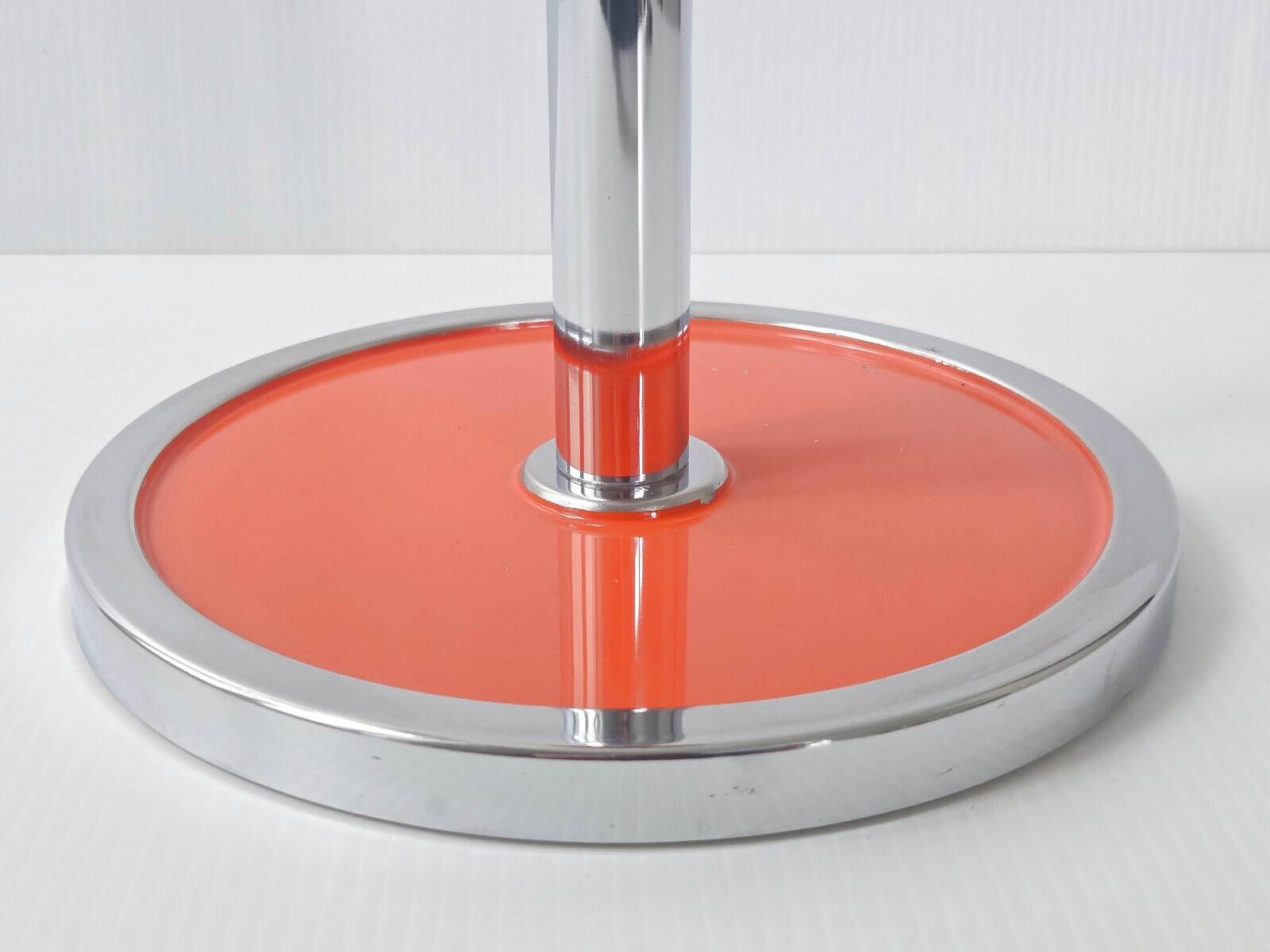 VINTAGE 1970s METAL ASH TRAY ON A STAND ORANGE LACQUER & CHROME 70S SPACE AGE