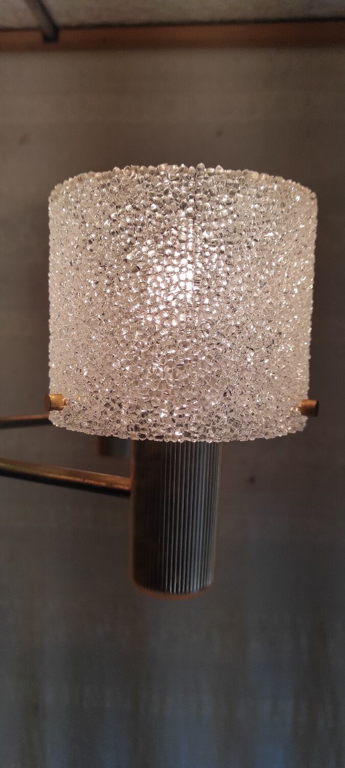 Brass and perspex chandelier with 5 lights - 1960s/70s