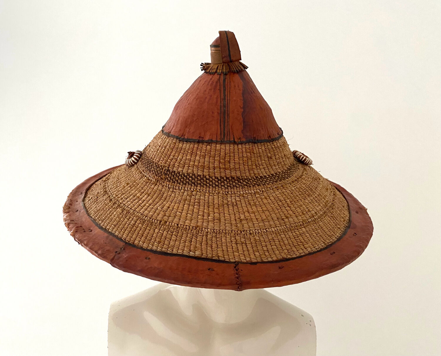 Traditional African Fulani hat in leather and woven straw