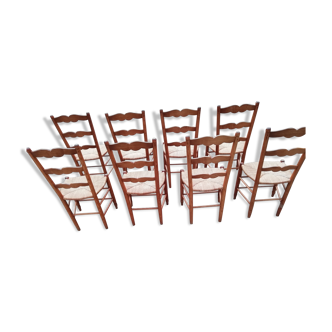 Lot de 8 chaises en hêtre paillées