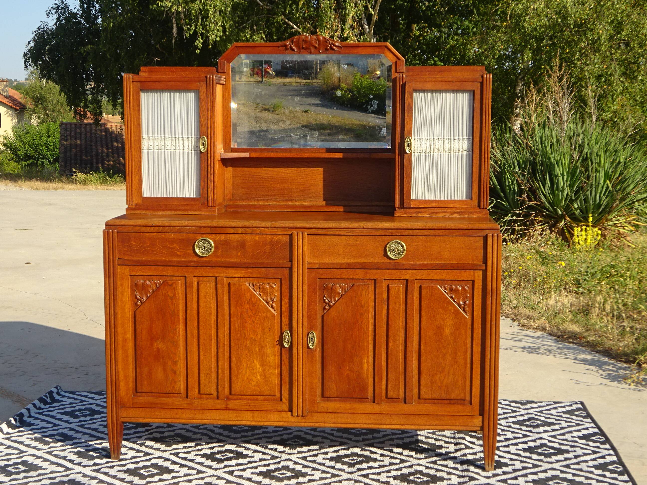 Sideboard with sentry boxes and mirror, Art Deco