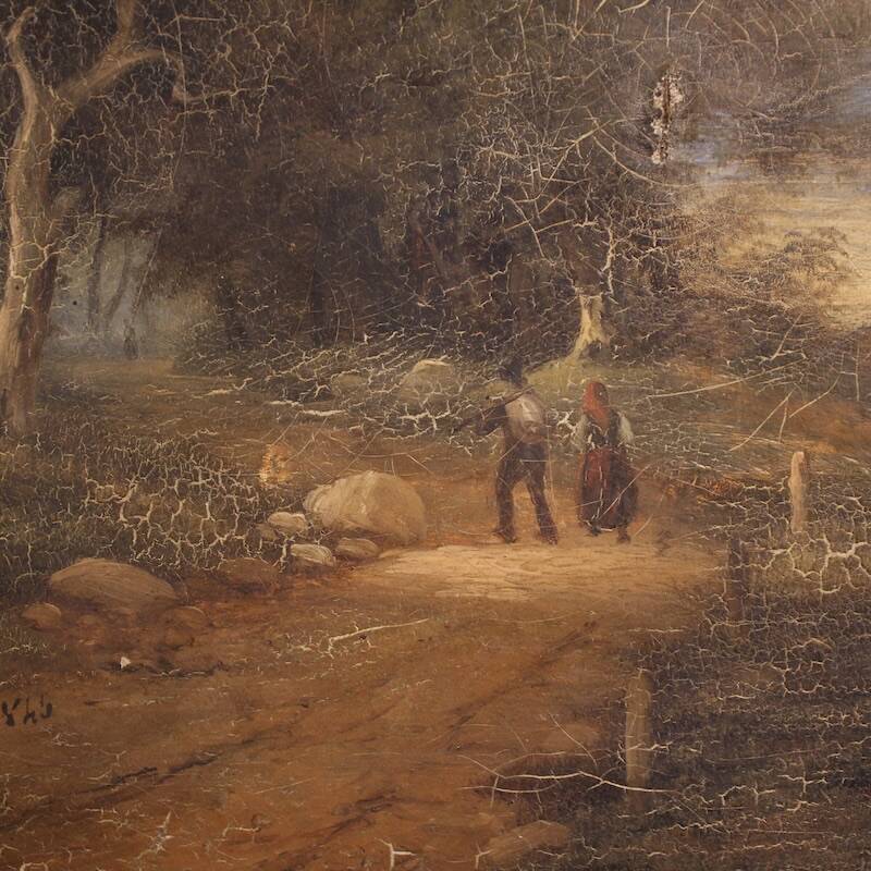 Italian landscape with wayfarers, oil on canvas dated 1845