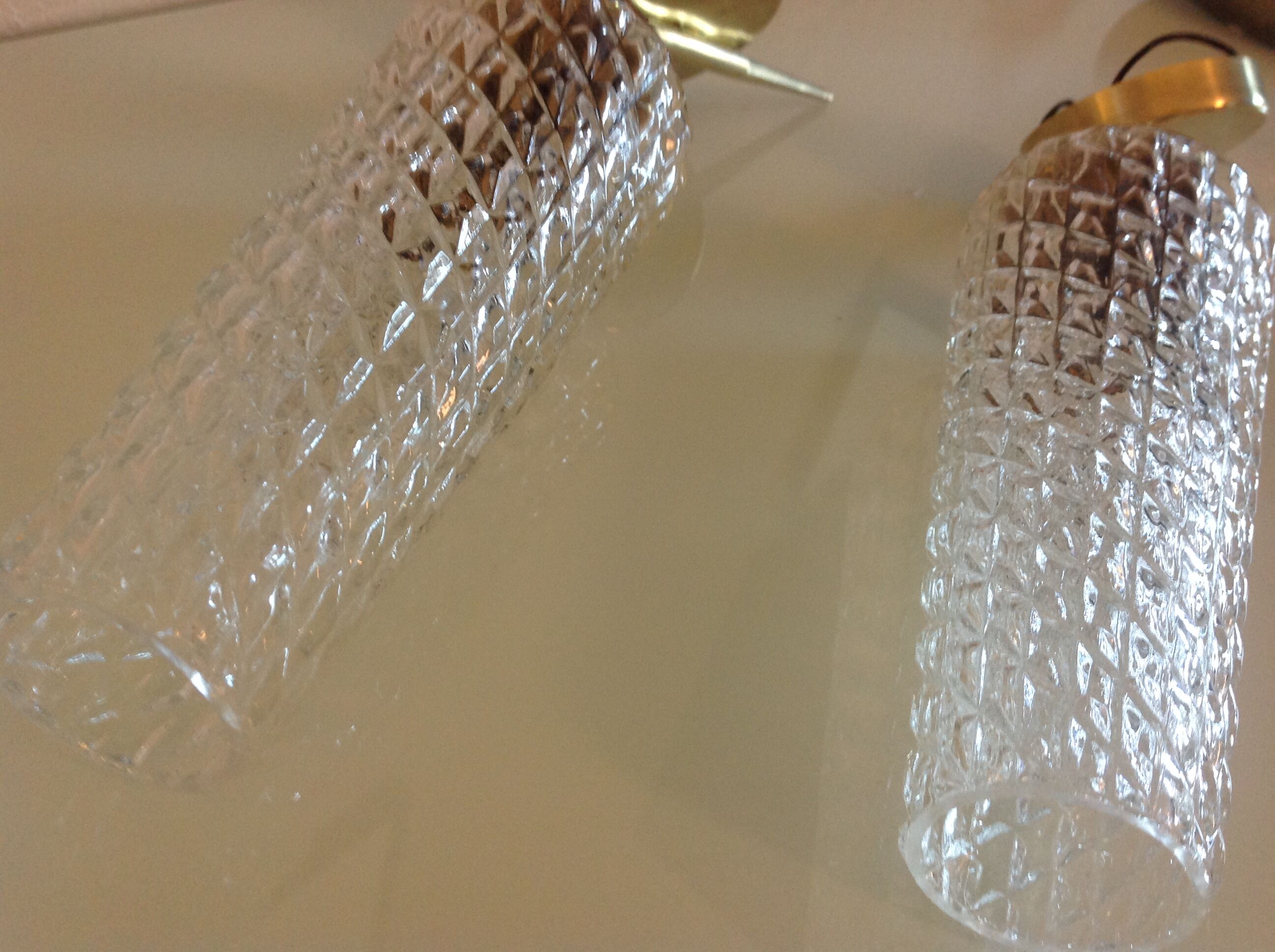 Pair of brass wall lamps conical glasses from the 60's