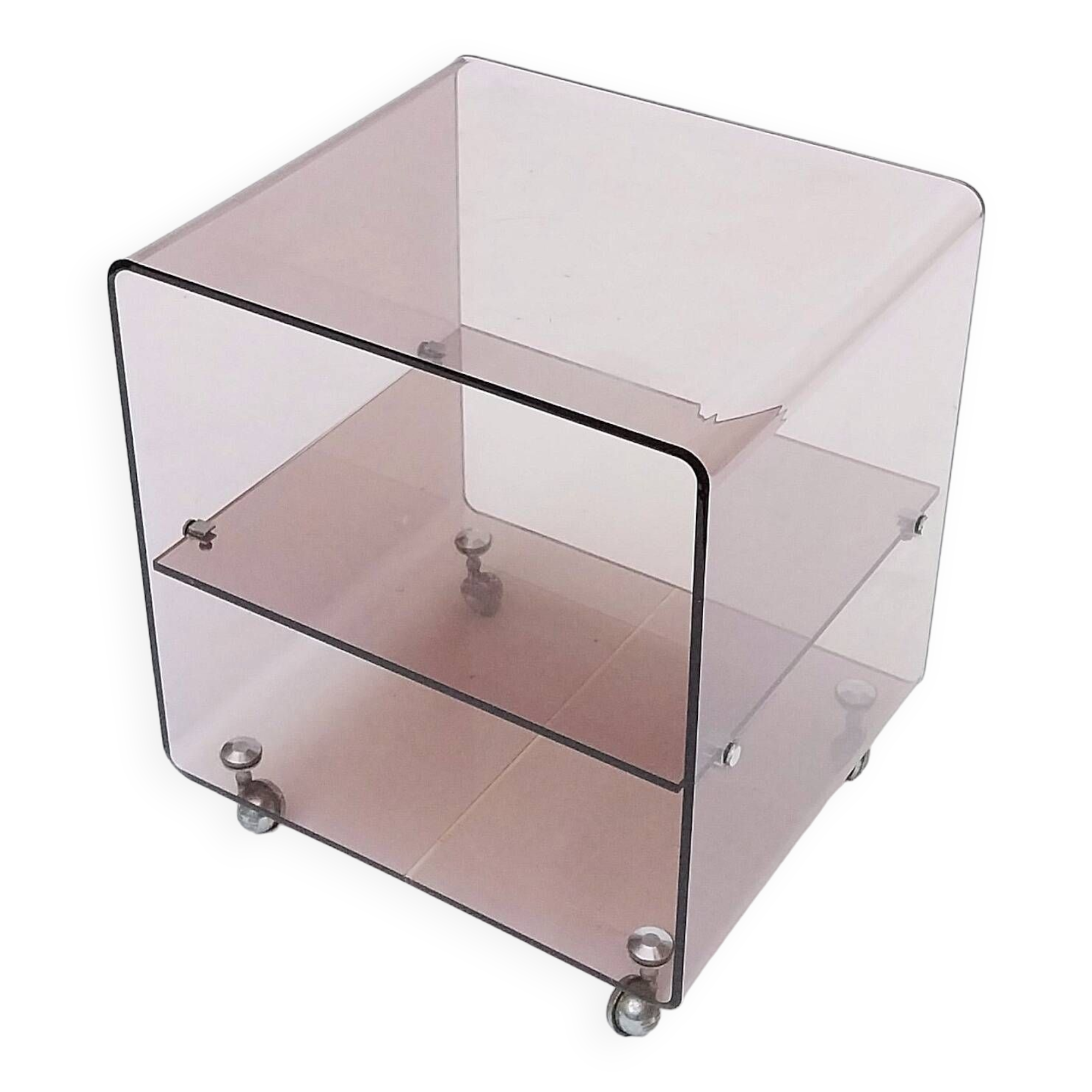 Michel Dumas smoked plexiglass rolling trolley for Roche Bobois 1970