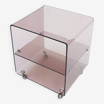 Michel Dumas smoked plexiglass rolling trolley for Roche Bobois 1970