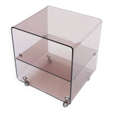 Michel Dumas smoked plexiglass rolling trolley for Roche Bobois 1970