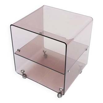 Michel Dumas smoked plexiglass rolling trolley for Roche Bobois 1970