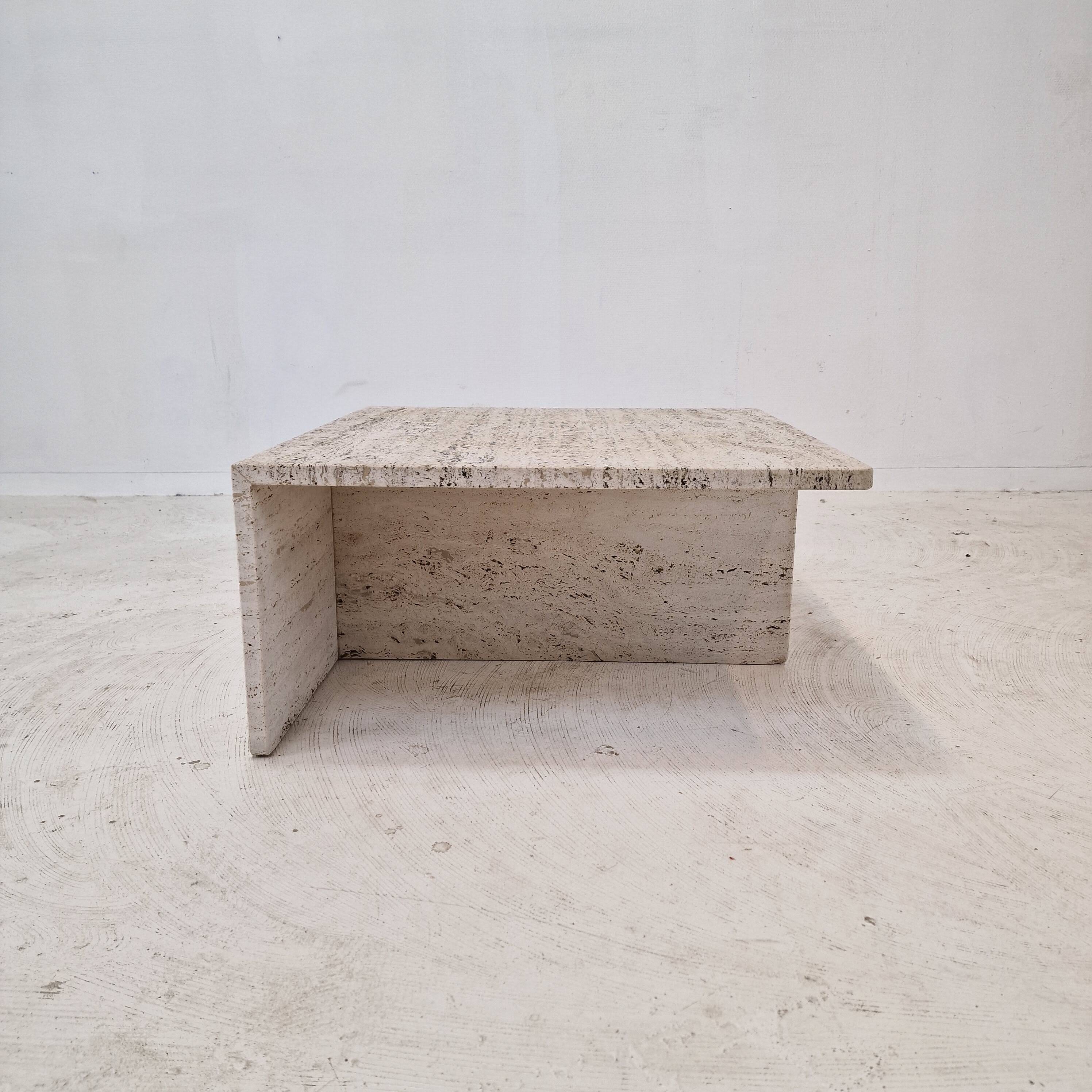 Square Travertine Coffee Table by Up & Up Italy, 1970s