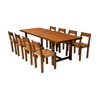 Pierre Chapo dining set with T01D table and S24 chairs in solid elm