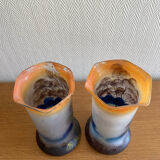 Paire de vases art nouveau en verre peint