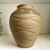 Vase en grès beige et vert
