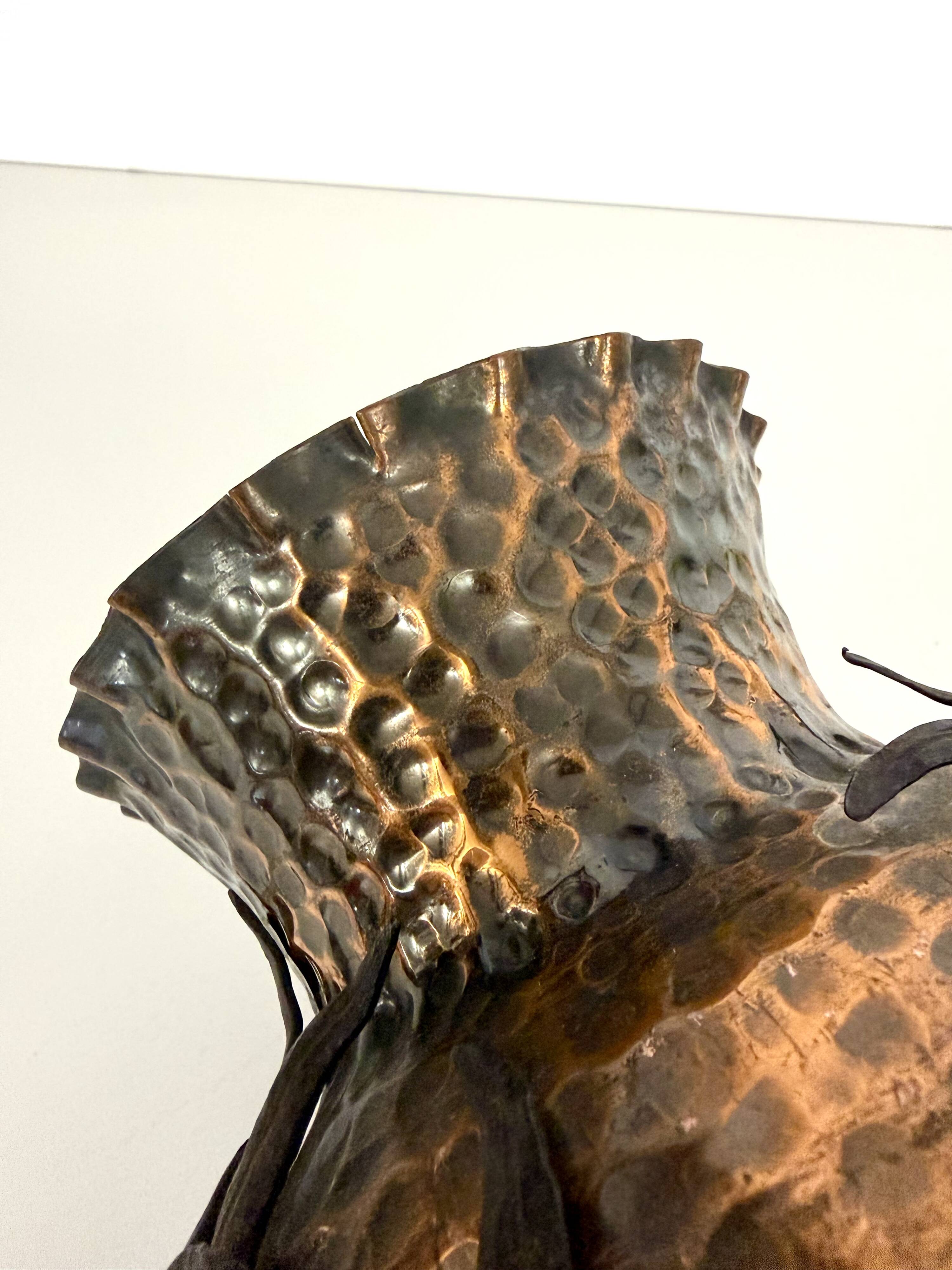 Copper Vase with Wrought Iron Snake and Leaves attr. to Alessandro Mazzucot