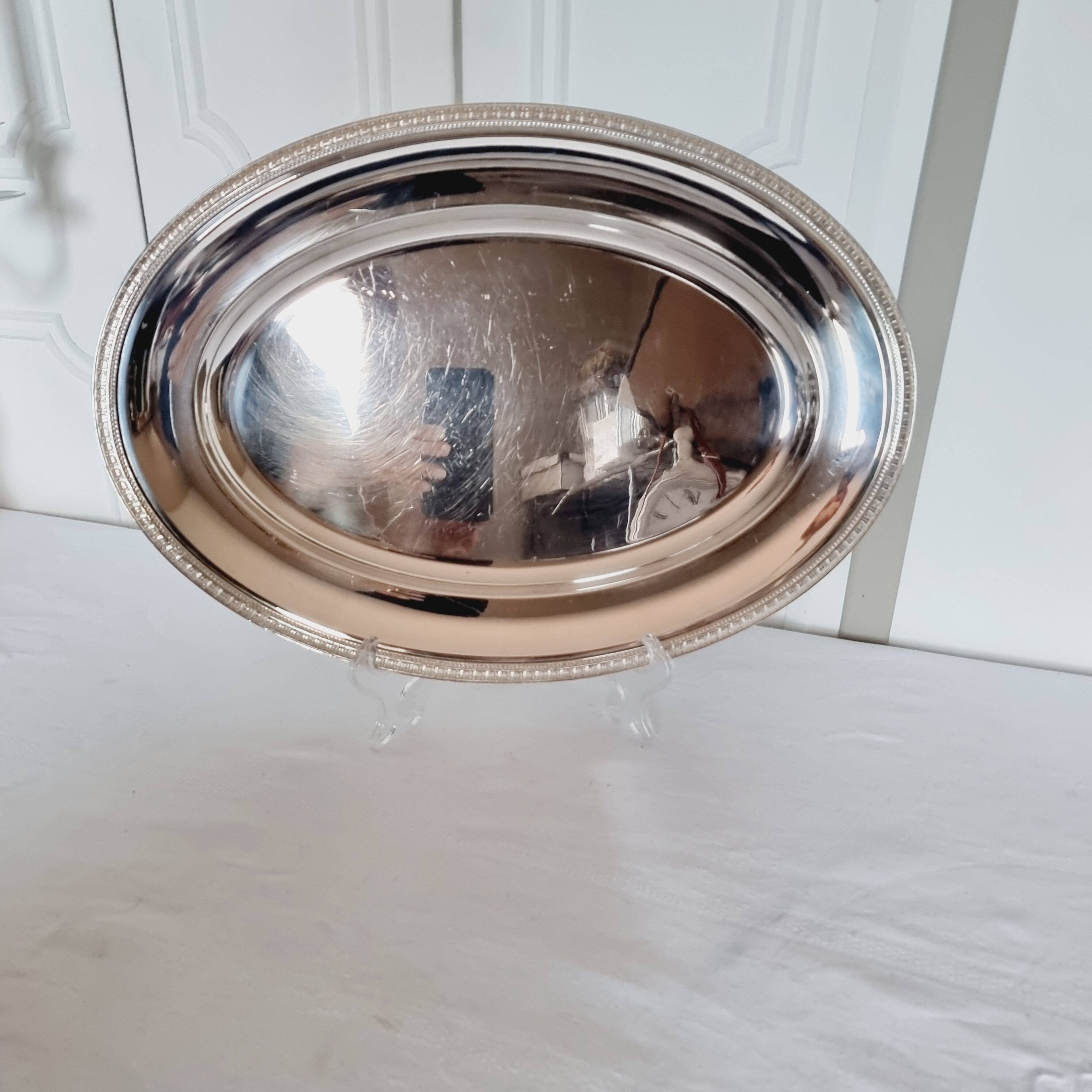 Oval silver metal tray Christofle Gallia Malmaison model