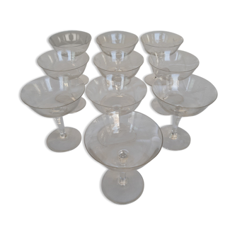 10 old crystal champagne glasses