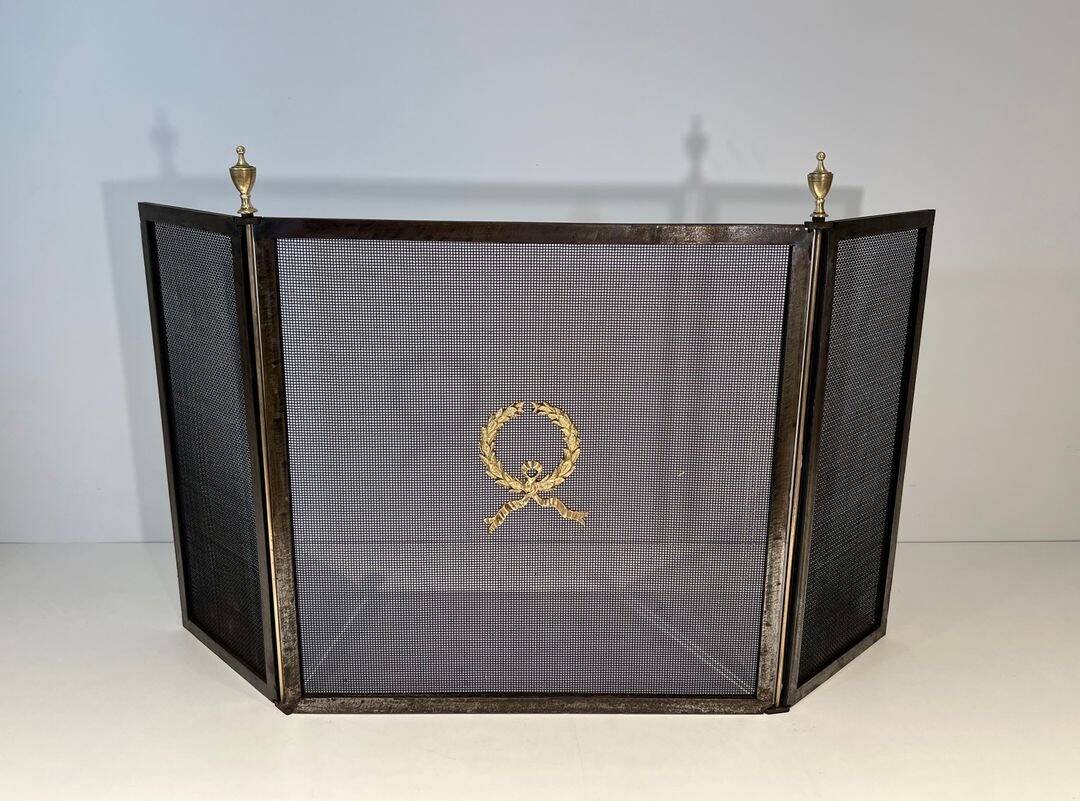 Neoclassical Three-Panel Steel Mesh Fire Screen