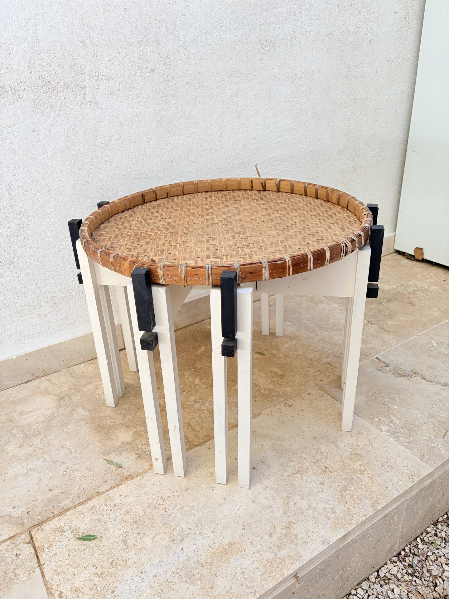 Vintage coffee table wood and rattan 1960